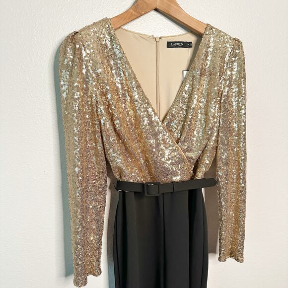 Lauren Ralph Lauren Gold Sequin Jumpsuit - Size 14 - NWT - Picture 3 of 16